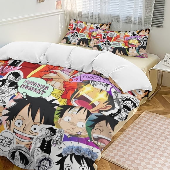 Monkey D Luffy Bed Duvet Cover Funny Anime Cartoon Bedding Sets Lightweight 3 Piece Comforter Sets