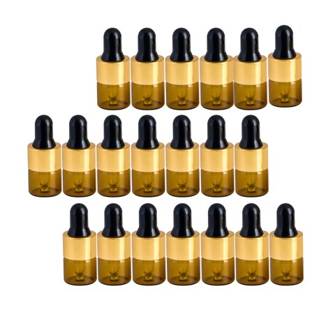 Magideal - 20 Botellas Cuentagotas, Con Cuentagotas De Vidrio, Pequeño Portátil, Contenedor Vacío A Prueba De Fugas Para Cosméticos, Botella De Aceite Esencial , 1Ml Marrón Dorado