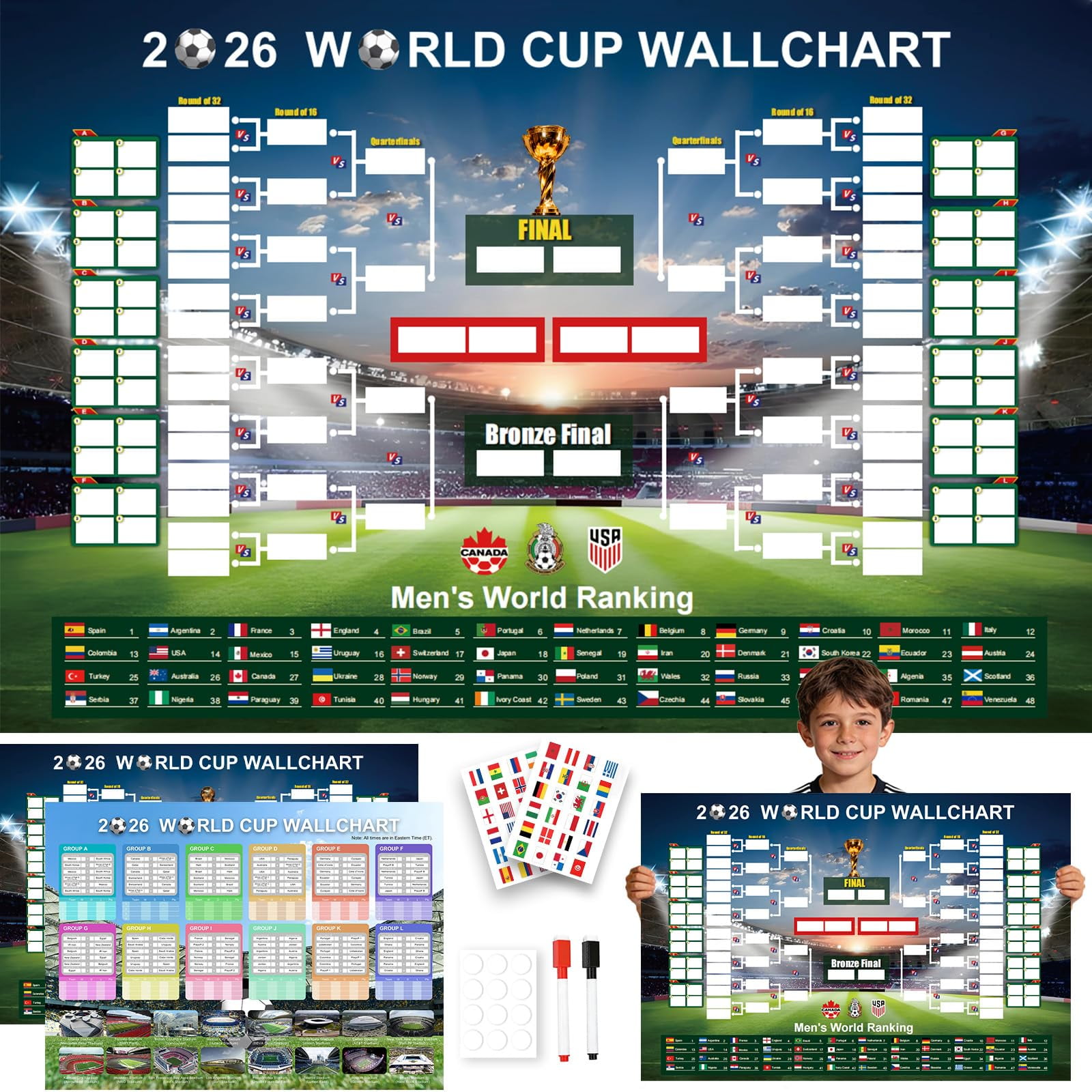 Set De Póster Fvxbbpn Copa Mundial De Fútbol 2026 90x60 Cm
