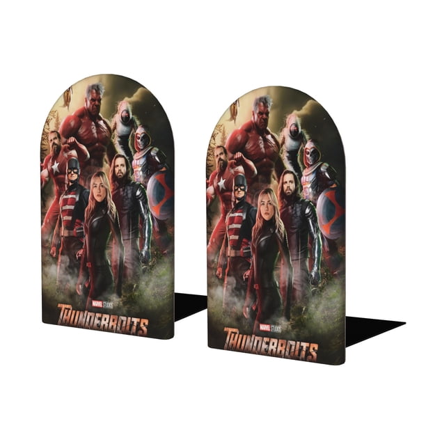 Thunderbolts Sujetalibros decorativos temáticos, tope para estantería con base antideslizante, uso dual para hogar y oficina - 2 piezas