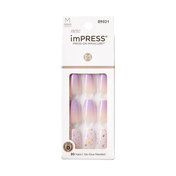 Press On Nails Impress con forma de ataúd morado con la canción «All I Want»