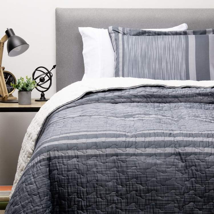 Zahr - Cubrecama Estampado Sherpa Single Gris