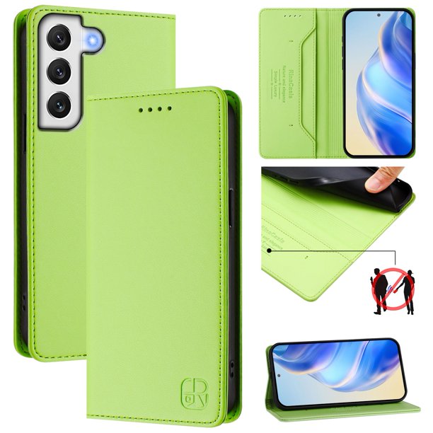 Funda Billetera con Soporte para Samsung Galaxy S21 FE 5G Bloqueo RFID Plegable Verde claro