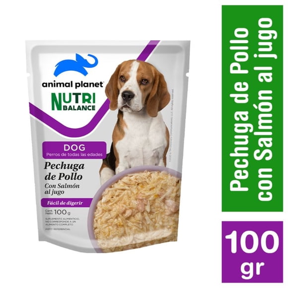 Alimento Húmedo Perro Adulto y Cachorro Sabor Pechuga de Pollo con Salmón al Jugo Pouch, 100 g