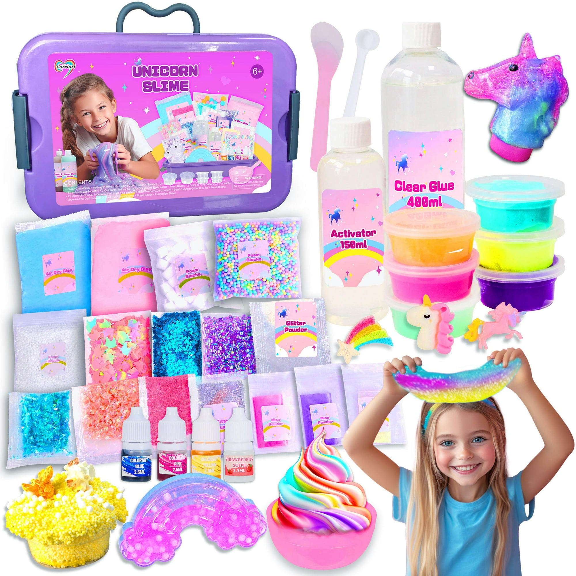 Kit De Slime Carolart Unicorn Fluffy Con 6 Recipientes Herméticos