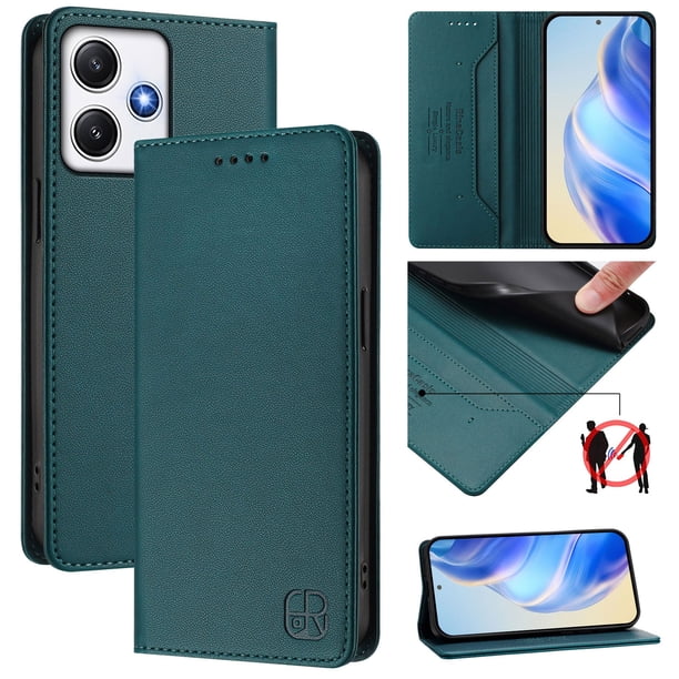 Funda Billetera con Soporte para Xiaomi Redmi 12 4G/5G Bloqueo RFID Plegable Verde oscuro