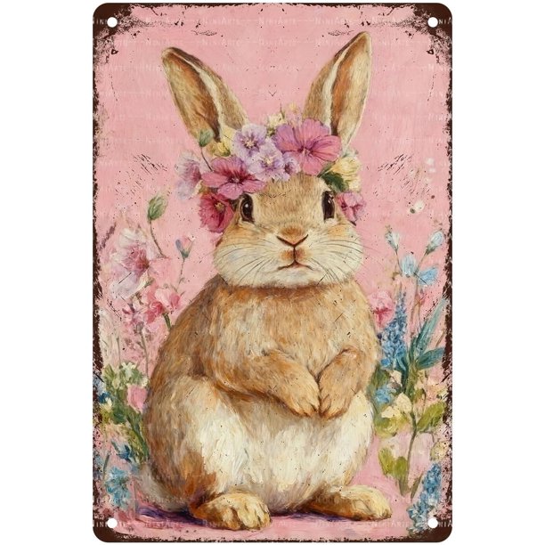 Letrero estaño conejo Pascua retro conejo vintage metal hogar jardín sala decoración pared Pascua 20x30cm