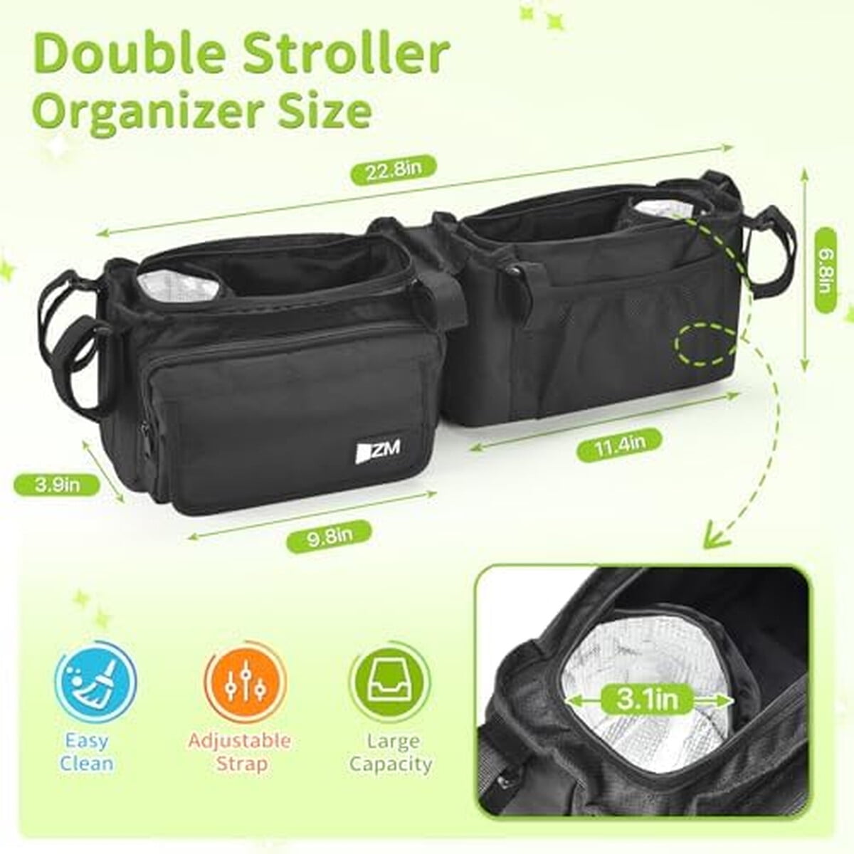 Zzm - Organizador Doble Coche 2 Bolsillos Térmicos 58cm