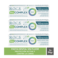 Pack 3 Pasta Dental Sin Fluor Rocs Biocomplex 94G Protección Activa