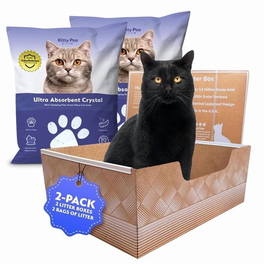 Kitty Poo Club Caja De Arena Desechable Para Gatos Paquete De 2 Con Sílice