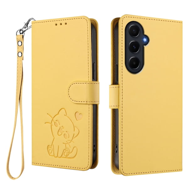 Carcasa Billetera de Cuero Sintético para Samsung Galaxy A55 5G, Amarillo