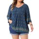 thumbnail image 1 of Agnes Orinda Blusas de Talla Grande para Mujer Estilo Bohemio Escolar Universitario con Estampado Floral Escote en V Manga 3/4 Top Elegante Casual para Trabajo Túnica 2X Azul, 1 of 6