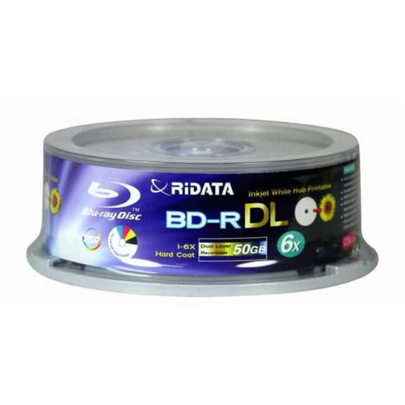 Disco Blu-Ray Ritek de 50 GB BD-R DL de doble capa, velocidad de escritura 6x, 25 unidades