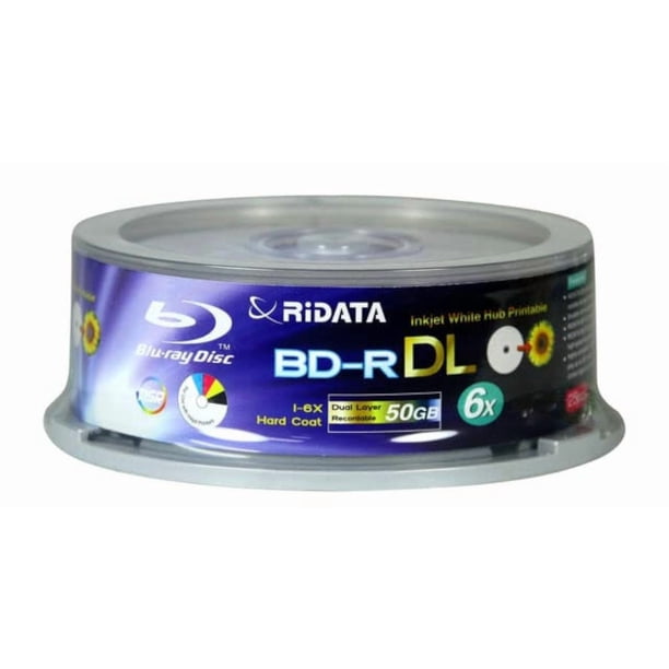 Disco Blu-Ray Ritek de 50 GB BD-R DL de doble capa, velocidad de escritura 6x, 25 unidades