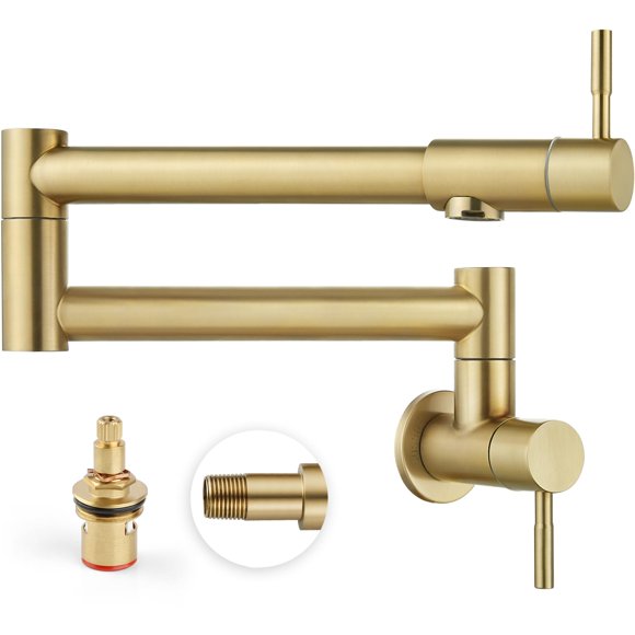 Grifo Heyalan para llenado de ollas, plegable, elástico, 48 cm, dorado cepillado