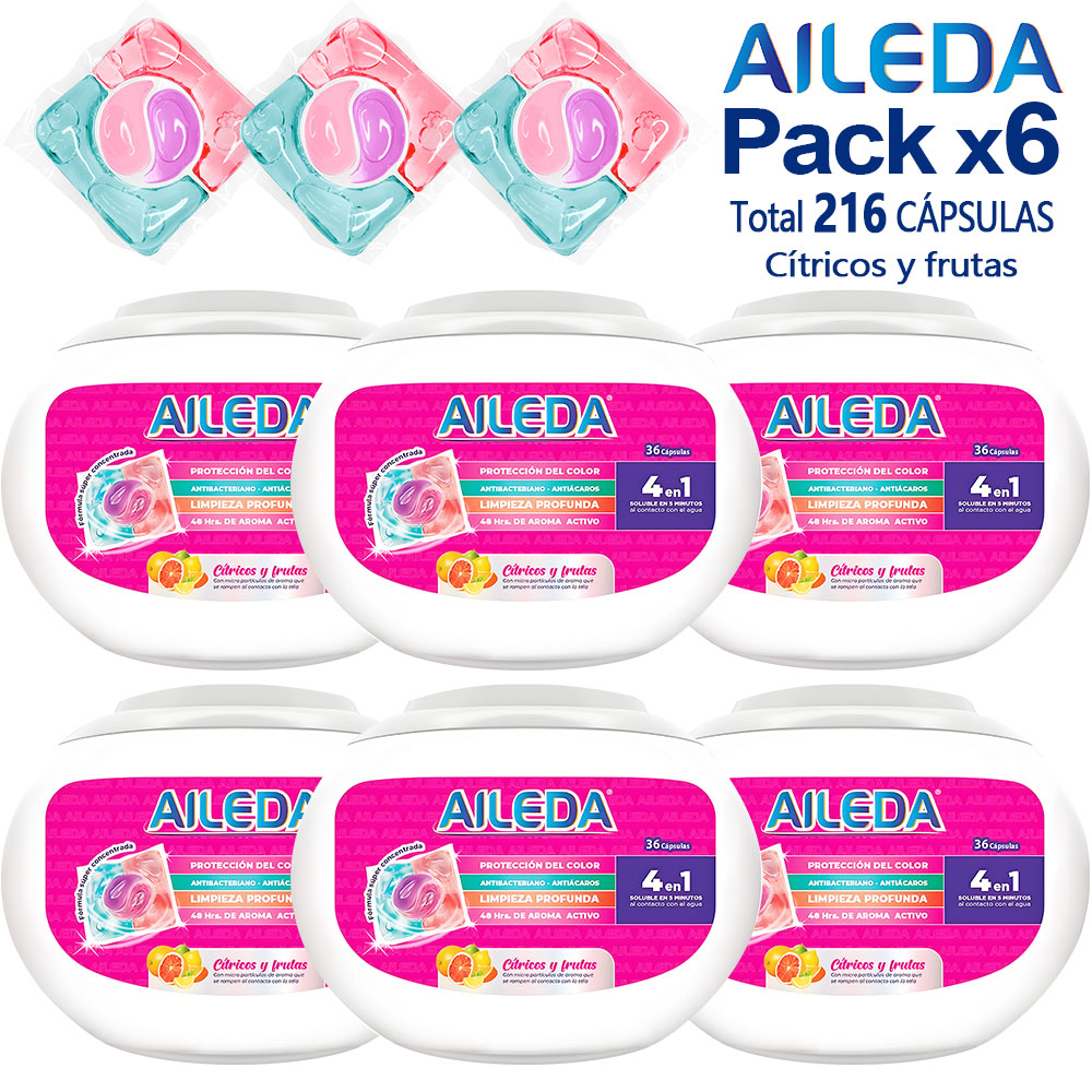 Detergente En Cápsulas Aileda Cítricos Y Frutas Antibacterial (En Total 216 Cápsulas)
