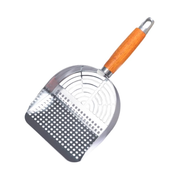 Pala de Acero Inoxidable para Arena de Gatos, Pala Portátil con Mango de Madera, Herramienta de Limpieza para Conejos, Gatitos, Mascotas, Caja de Aren Tipo de agujero