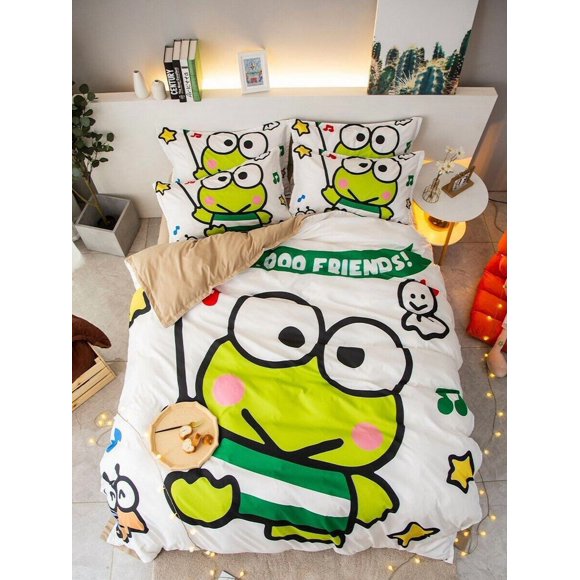 Keroppi Frog Gift Quilt Duvet Cover Set Home Textiles Soft Super 3-Piece Bedding Set