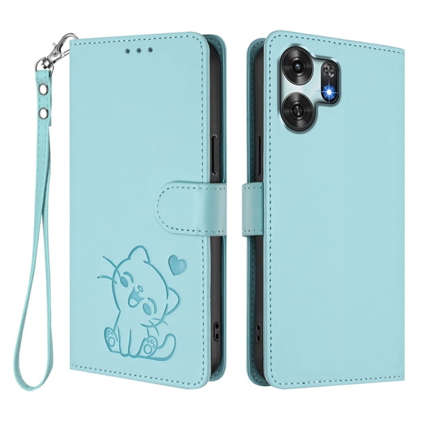 Funda Billetera con Relieve de Gato para Honor X6D, Verde Claro