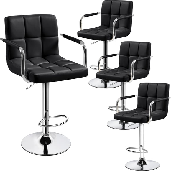 Set de 4 taburetes de bar ajustables Yaheetech, cuero PU negro