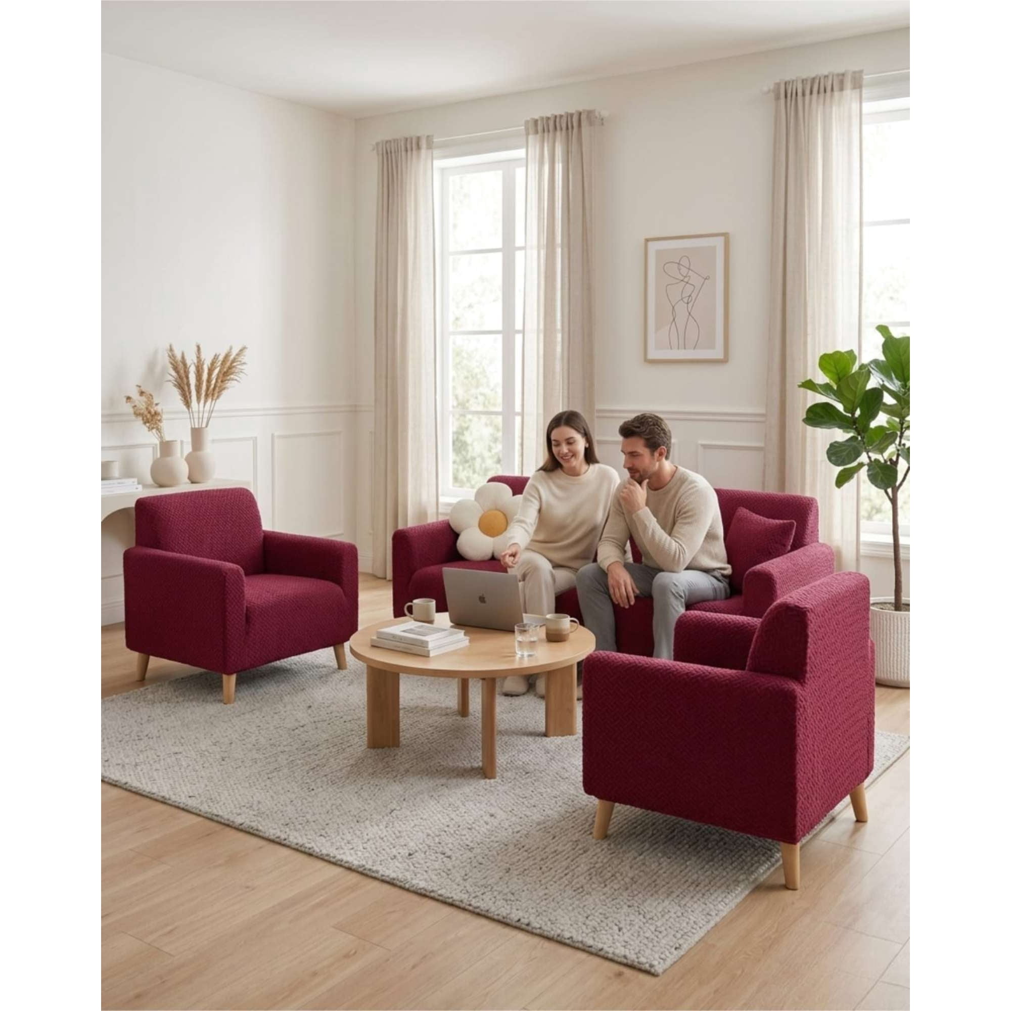 Myl Todo Hogar - Juego De Cubre Sillón 3+1+1 Texturizado Premium - Ajuste Perfecto