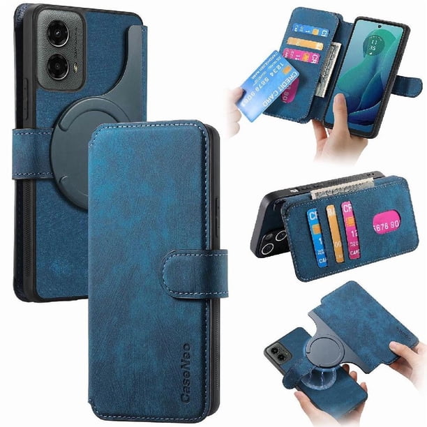 Funda Billetera Magnética para Motorola Moto G 5G 2024/G Play 2024 5G Soporte Tarjetas Desmontable Azul