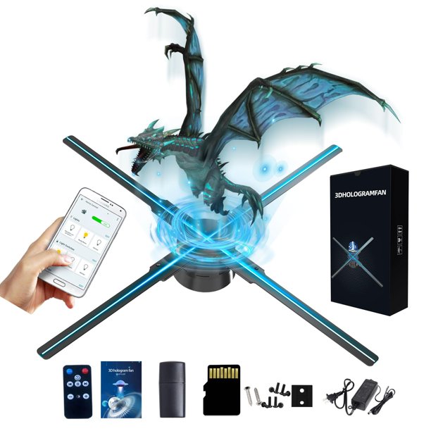 Ventilador con holograma 3D Missyou, 52 cm, HD LED, 2000 x 1444 px, con mando a distancia