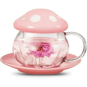 Veat00L - 1 Juego De Tazas Y Platos De Setas Con Tapa Y Plato, Tazas De Leche De Camelia, Tazas De Café, Tazas De Setas Con Tapa, Tazas De Té Filtrantes