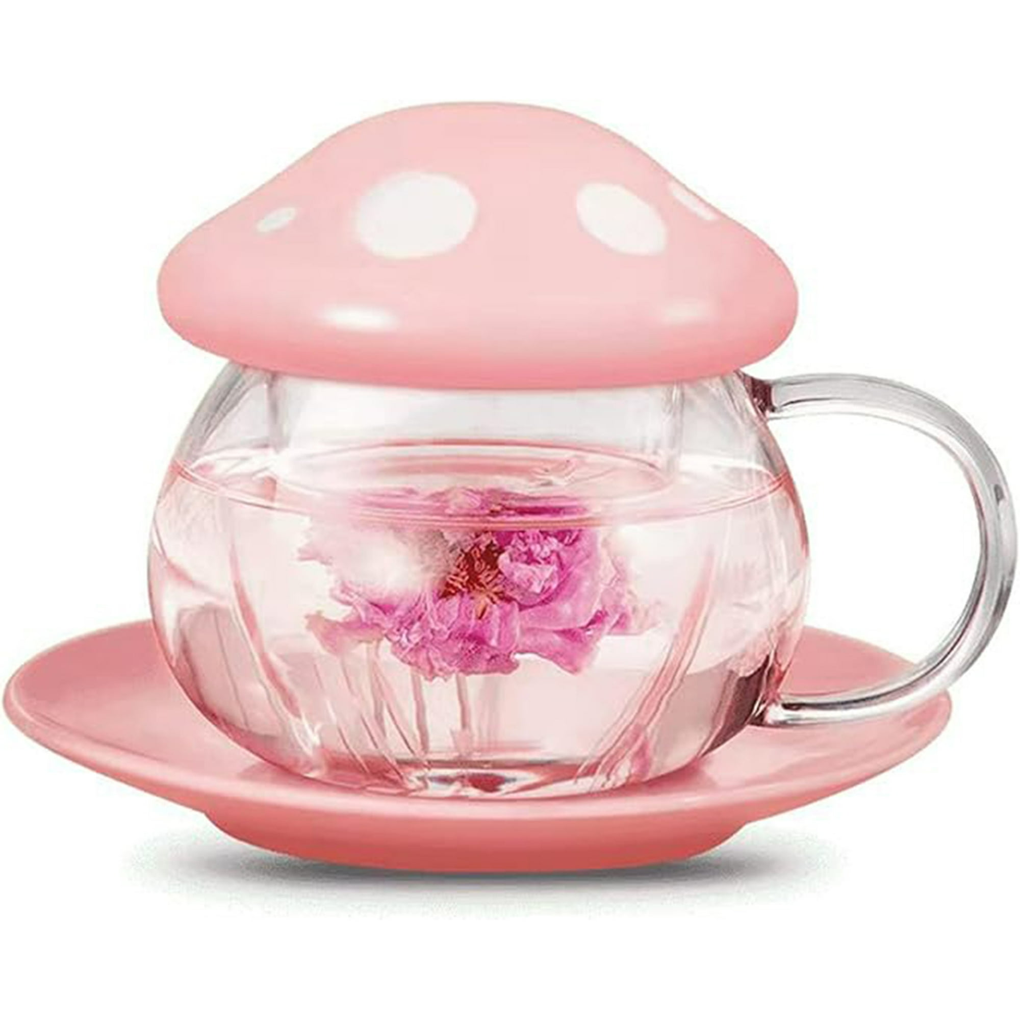 Veat00l - 1 Juego De Tazas Y Platos De Setas Con Tapa Y Plato, Tazas De Leche De Camelia, Tazas De Café, Tazas De Setas Con Tapa, Tazas De Té Filtrantes