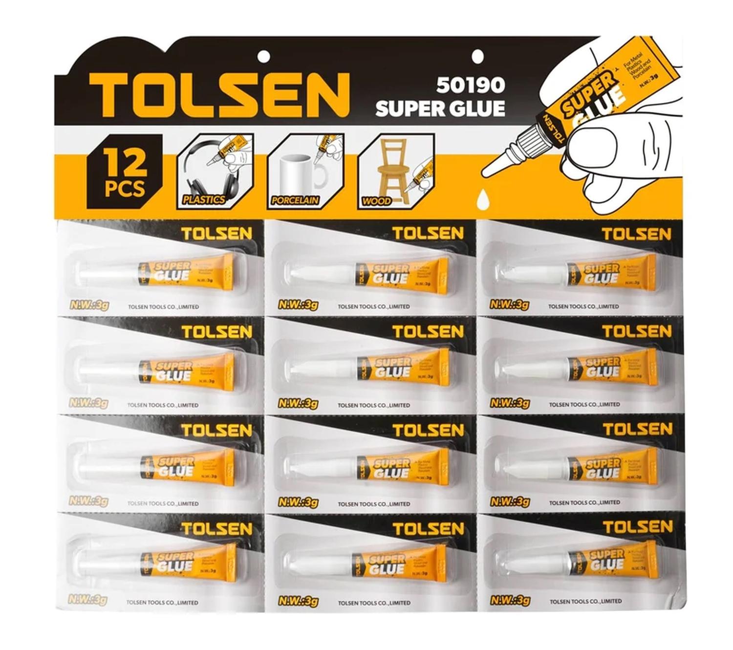 Pack 12 Adhesivo Instantáneo Super Glue 3Gr Tolsen Amarillo 3 Gr