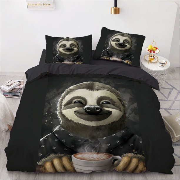 x794 Bed SheetsCartoon Animal Cute Sloth Super Duvet Cover Set, Botanical Floral Bedding Set with Zipper, Quilt Cover Set and Pillowcases 3-Piece Bedding Set (1 Duvet Cover + 2 Pillow Shams) nj794