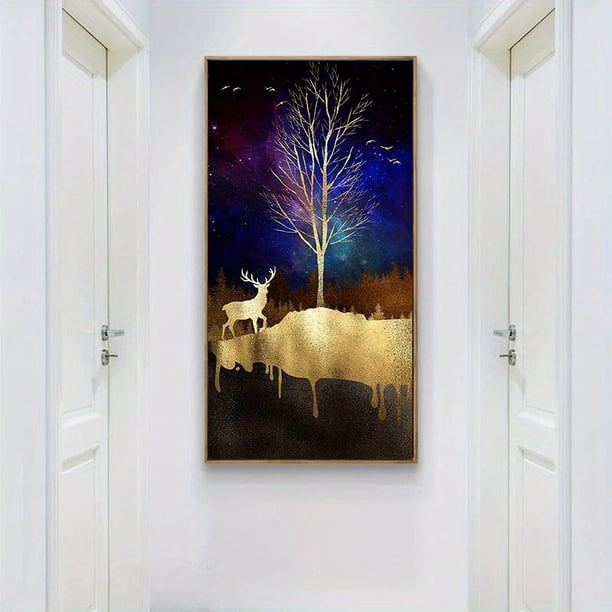 1pc Frameless Golden Tree Of Life Canvas Poster Print Modern Abstract Gold Leaf Wall Art Painting Nordic Living Room Decoration Picture Cuadro, No Frame