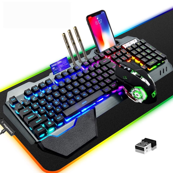 Set inalámbrico de teclado y ratón para juegos LexonElec con alfombrilla RGB