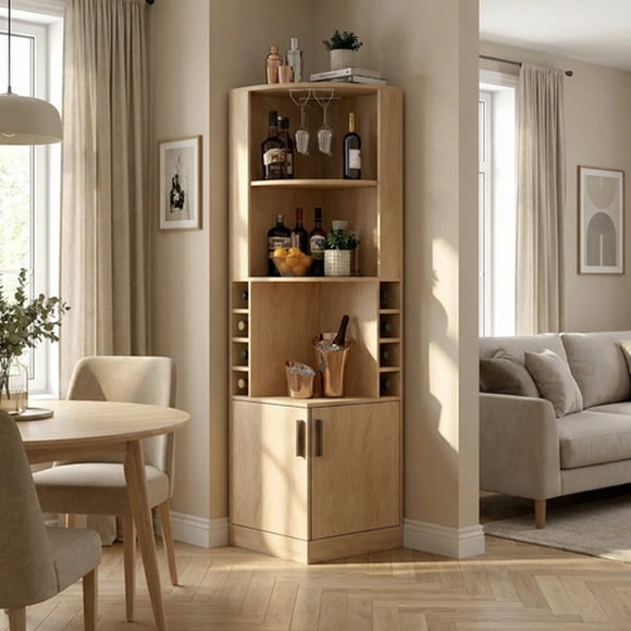Mueble De Bar Esquinero Multifuncional 180x47x47cm Marrón Claro