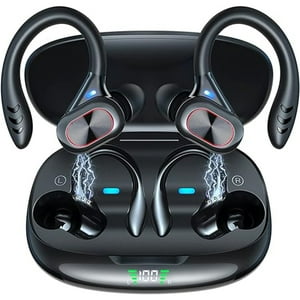 Veat00L - Audífonos Deportivos Inalámbricos, Ip65 Auriculares Bluetooth Inalámbricos Con Cancelación De Ruido Y Micrófono, Pantalla Led, 48 H De Reproducción Prolongada, Negro