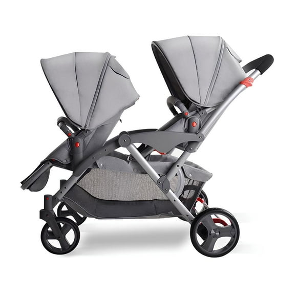 Coche Doble Duo Reclinable 6 Modos En 1 LuBabycas Gris