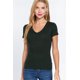thumbnail image 1 of Saronite Camiseta Básica de Algodón Acanalado, Manga Corta, Cuello en V, Verde Oscuro (para Mujer), 1 of 4