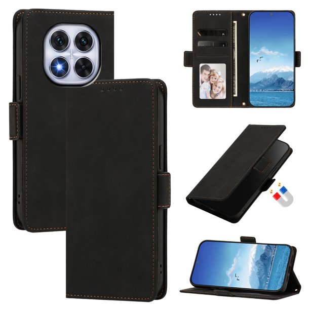 Funda Billetera Delgada para Xiaomi Redmi Note 14 Pro 5G con Ranuras y Soporte Negro