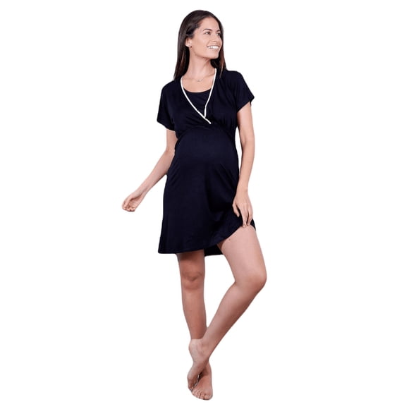 Camisa dormir Maternal Lactancia Margarita Negro M