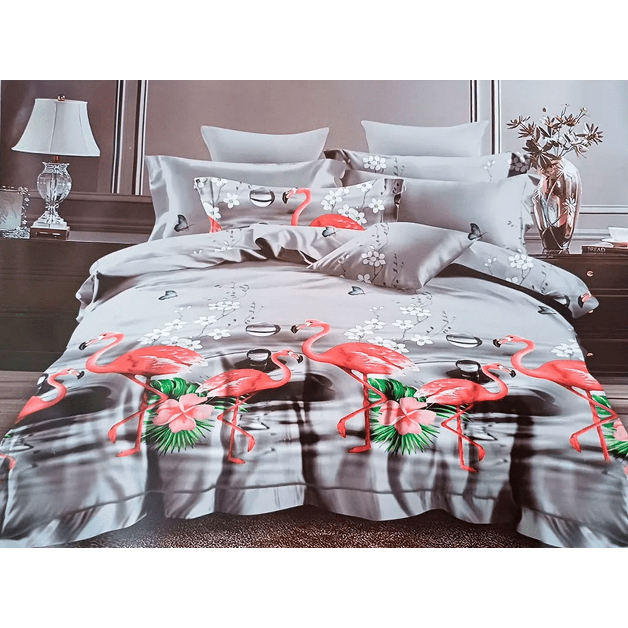 Genérico - Juego Sabana 144 Hilos 1.5 Plaza Color Gris Flamenco