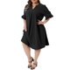 thumbnail image 4 of Agnes Orinda Vestidos de Chifón de Talla Grande para Mujer, Cuello en V con Muesca, Manga Corta de Campana, Plisado, Casual de Verano, Midi con Bolsillos, 1X Negro, 4 of 6