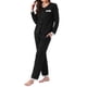 thumbnail image 2 of Conjuntos de pijamas para mujeres con encaje, manga larga, botones, ropa de dormir, pantalón con cintura elástica, ropa de estar en casa con bolsillos, M Negro, 2 of 6