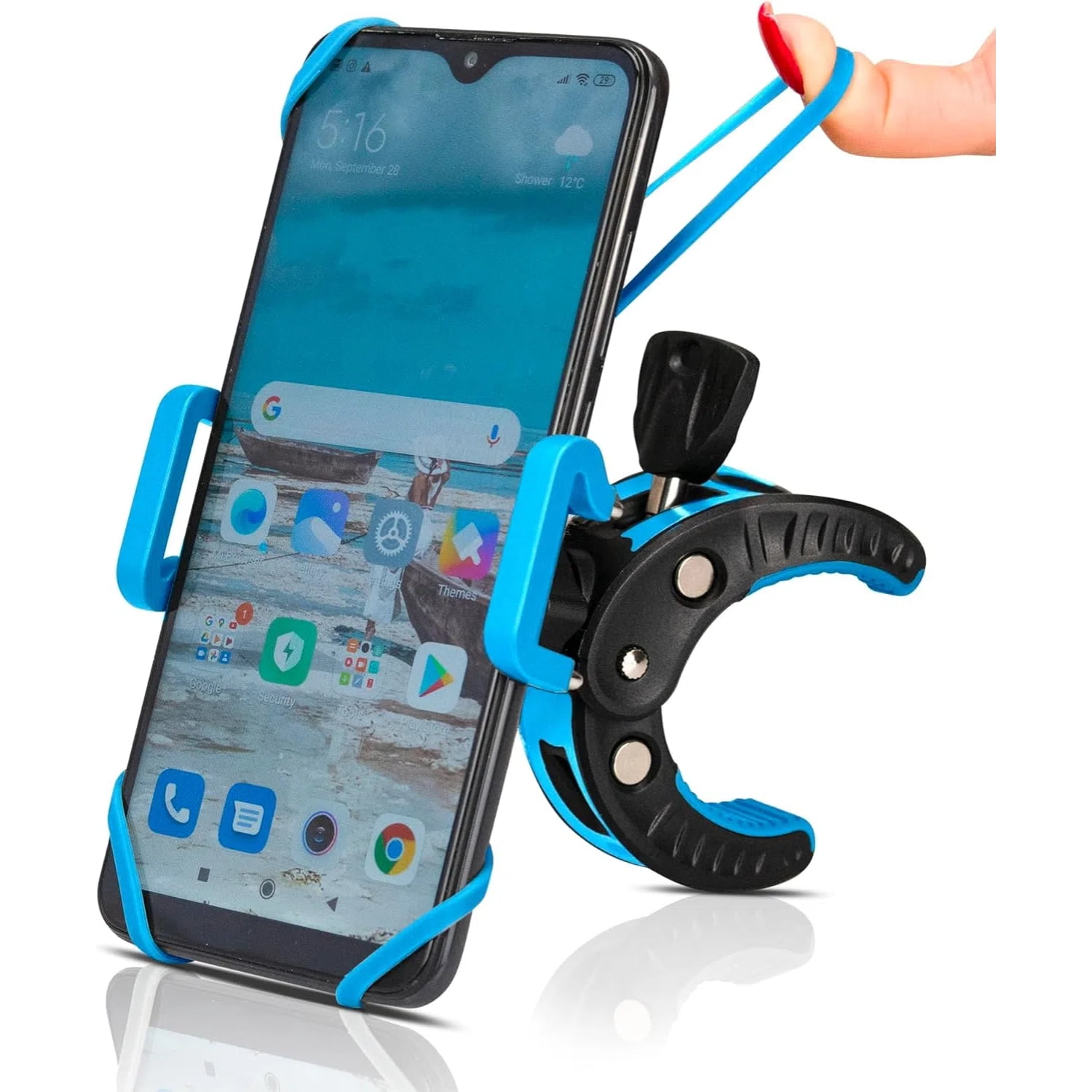 Genérico - Soporte De Teléfono Universal Para Iphone Samsung - Abrazadera De Manillar Para Motocicleta, Scooter, Atv, Barco, Bicicleta De Spinning, Cinta De Correr - Agarre De Teléfono Móvil - Azul