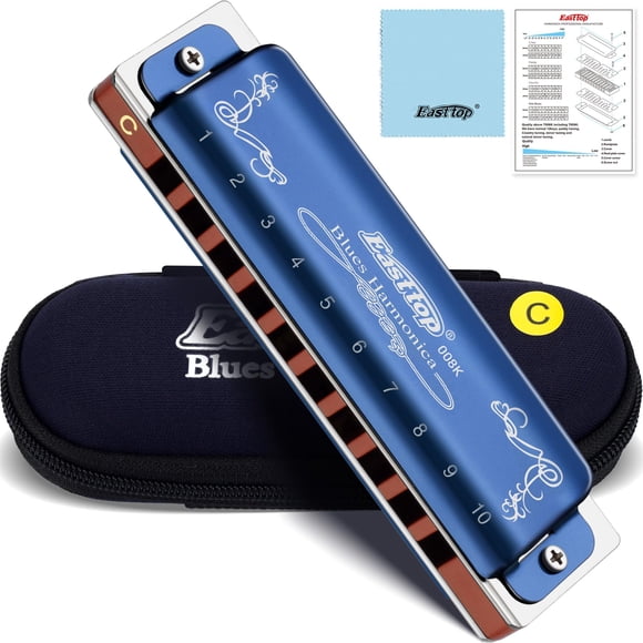 Harmonica East Top Diatonic Blues Key C, 10 agujeros con funda
