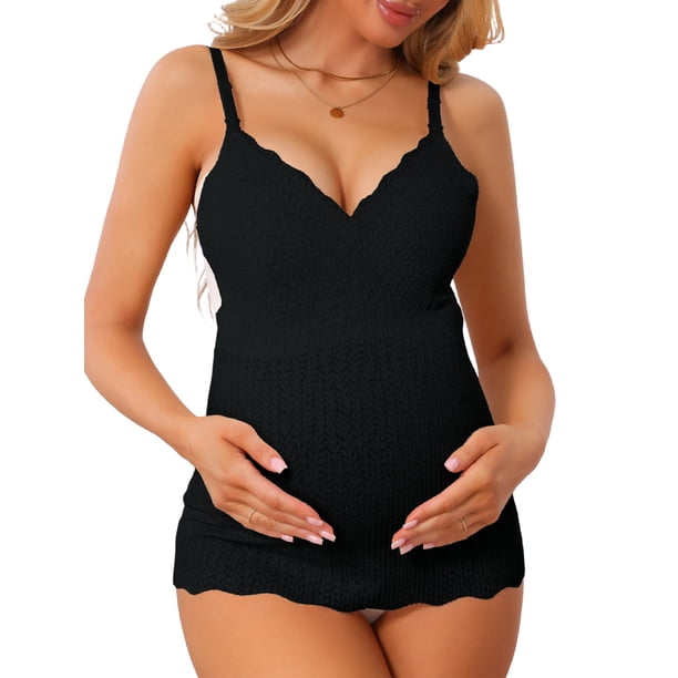 INSPIRE CHIC Camisetas de Maternidad sin Mangas con Cuello en V para Mujeres, Texturizadas, Elásticas, para Lactancia, Embarazo, con Tirantes Ajustables, Talla Grande, Negro