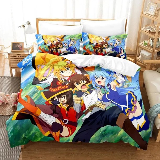 KonoSuba Bedding Set Duvet Cover Bed Set Quilt Cover Pillowcase Comforter Size Boys Adult Bedding Set Bed Sheets