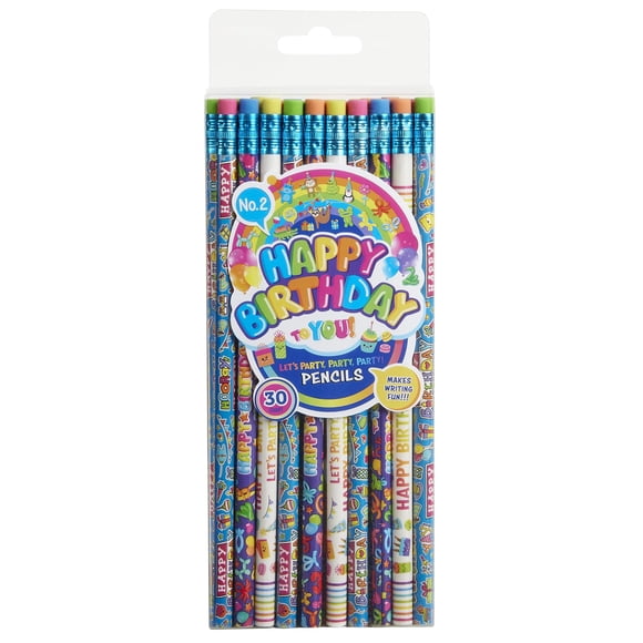 Lápices Cra-Z-Art - Paquete de 30 con diseños de Feliz Cumpleaños