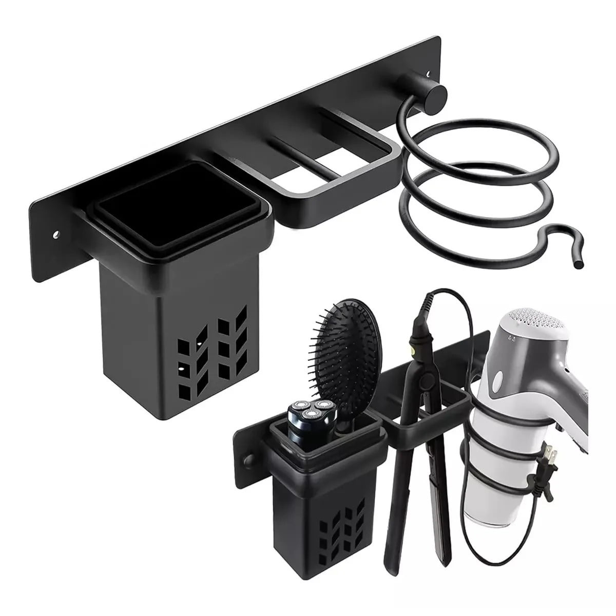 Genérica - Soporte Porta Secador Aluminio Baños De Pelo Organizador Negro