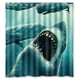 thumbnail image 1 of Cortina de ducha de tiburón blanco de Carcharias, color azul marino, con ganchos, tamaño 66 x 72 pulgadas, 1 of 3