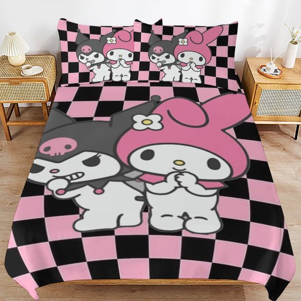 Kuromi & My Melody Duvet Cover Set 3 Piece Bedding Set Double Sided Printing Decorative Comforter Cover Set